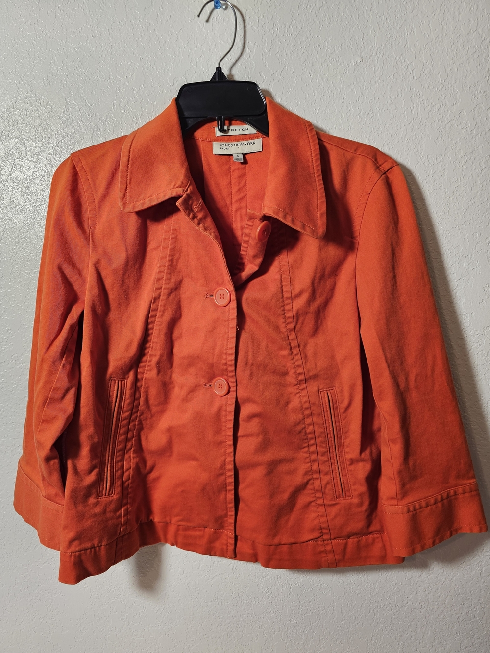Jones New York Sport Women's Orange Stretch Cotton Button Collared Jacket S